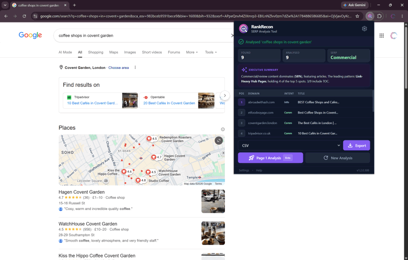 RankRecon showing a completed analysis