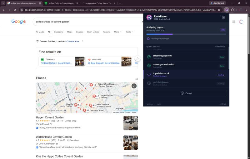 RankRecon running an analysis